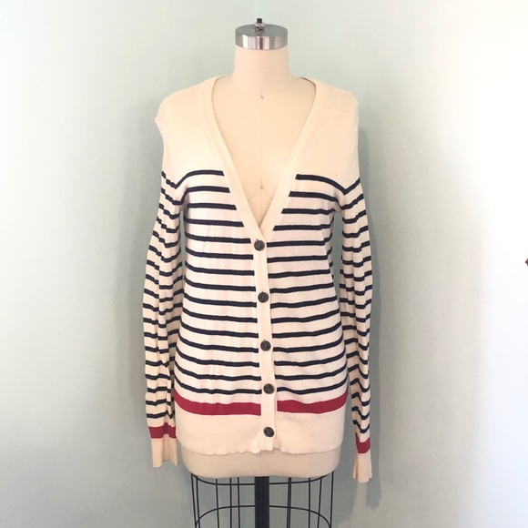 Discounted shipping! BDG striped cream preppy cardigan - Picture 3 of 6